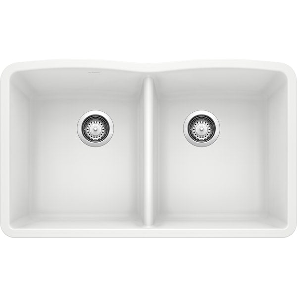 Diamond Silgranit 50/50 Double Bowl Undermount Kitchen Sink - White