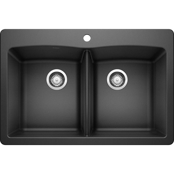 Diamond Silgranit 50/50 Double Bowl Dual Mount Kitchen Sink - Anthracite