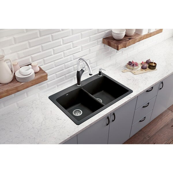 Diamond Silgranit 50/50 Double Bowl Dual Mount Kitchen Sink - Anthracite