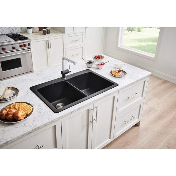 Diamond Silgranit 50/50 Double Bowl Dual Mount Kitchen Sink - Anthracite