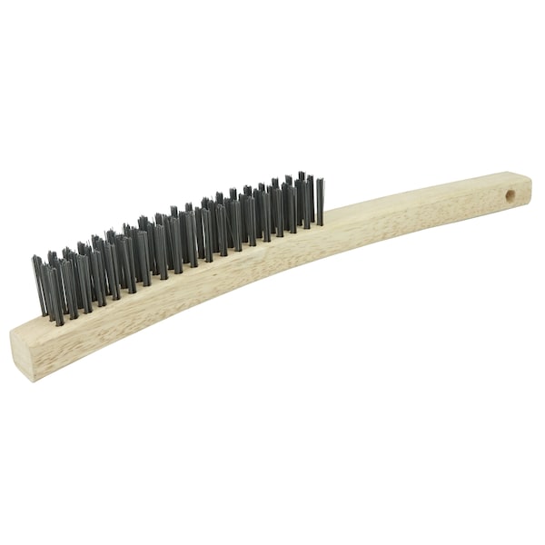 Wire Scratch Brush, .012 Carbon Steel Fill, Curved Handle, 3x19 Rows