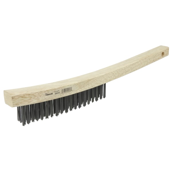 Wire Scratch Brush, .012 Carbon Steel Fill, Curved Handle, 3x19 Rows