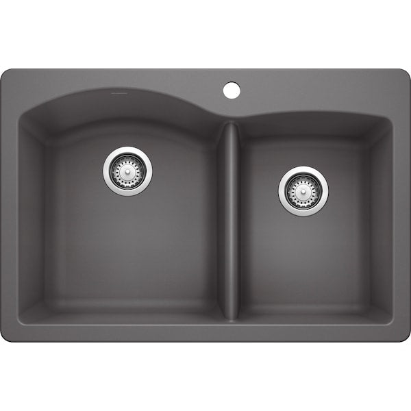 Diamond Silgranit 60/40 Double Bowl Dual Mount Kitchen Sink - Cinder