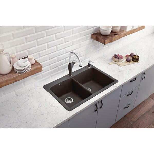 Diamond Silgranit 50/50 Double Bowl Dual Mount Kitchen Sink - Cinder