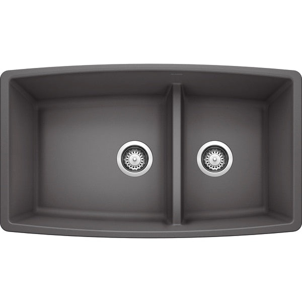 Performa Silgranit 60/40 Double Bowl Undermount Kitchen Sink with Low Divide - Cinder