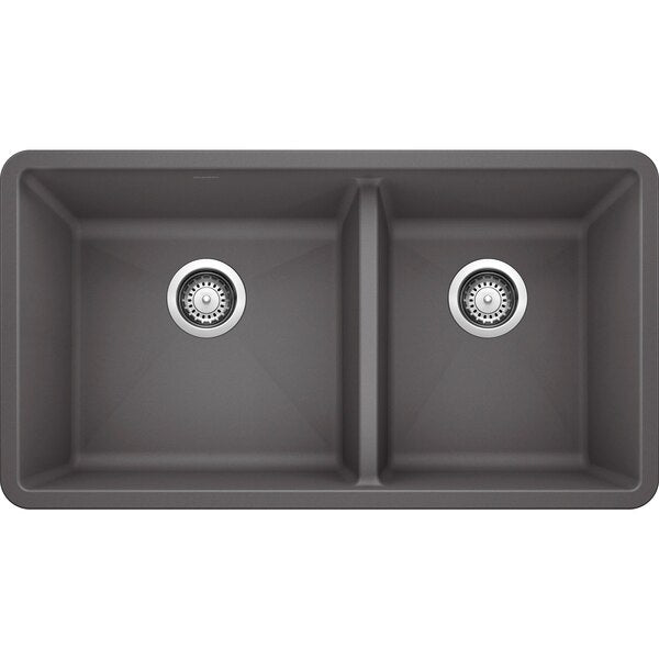 Precis Silgranit 60/40 Double Bowl Undermount Kitchen Sink - Cinder