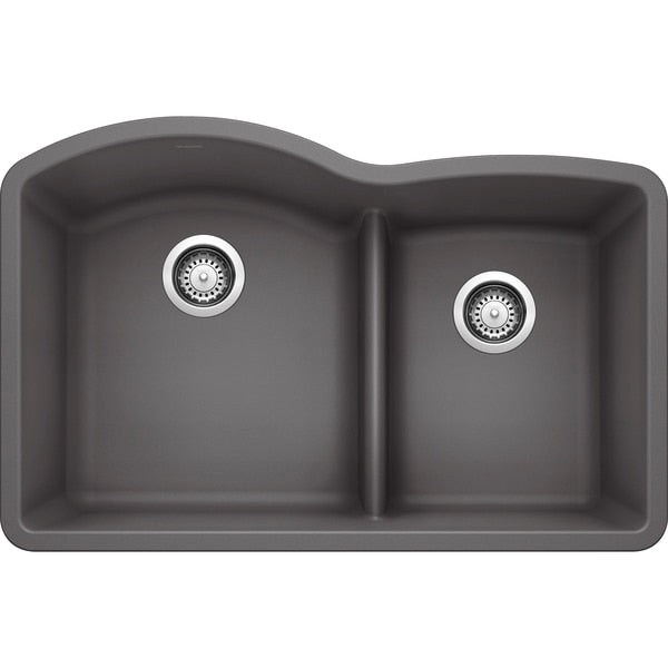 Diamond Silgranit 60/40 Double Bowl Undermount Kitchen Sink with Low Divide - Cinder
