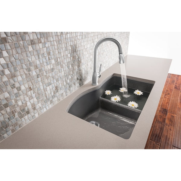 Diamond Silgranit 60/40 Double Bowl Undermount Kitchen Sink with Low Divide - Cinder