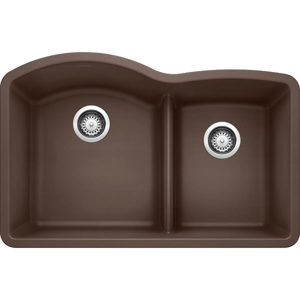 Diamond Silgranit 60/40 Double Bowl Undermount Kitchen Sink with Low Divide - Cafe