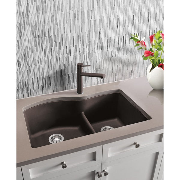 Diamond Silgranit 60/40 Double Bowl Undermount Kitchen Sink with Low Divide - Cafe