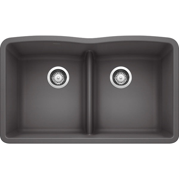 Diamond Silgranit 50/50 Double Bowl Undermount Kitchen Sink with Low Divide - Cinder