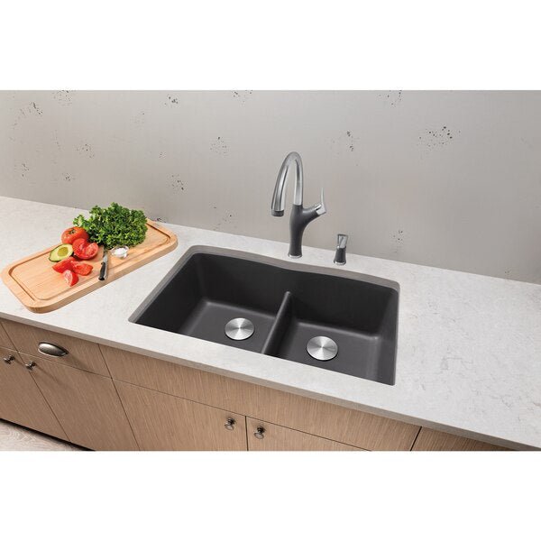 Diamond Silgranit 50/50 Double Bowl Undermount Kitchen Sink with Low Divide - Cinder