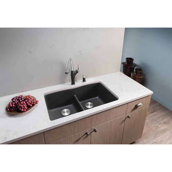 Diamond Silgranit 50/50 Double Bowl Undermount Kitchen Sink with Low Divide - Cinder