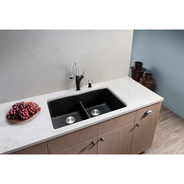 Diamond Silgranit 50/50 Double Bowl Undermount Kitchen Sink with Low Divide - Anthracite