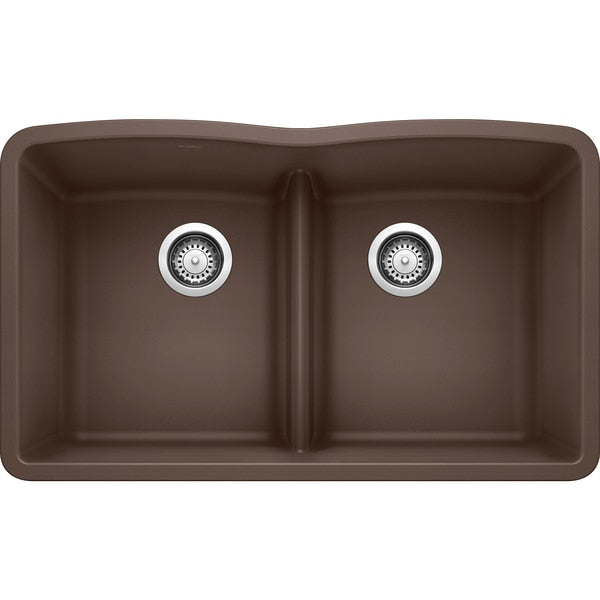 Diamond Silgranit 50/50 Double Bowl Undermount Kitchen Sink with Low Divide - Cafe