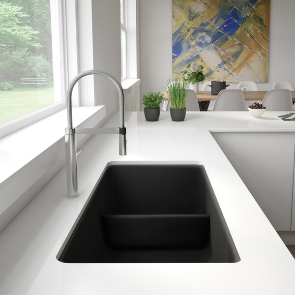 Precis Silgranit Reversible 60/40 Double Bowl Undermount Kitchen Sink with Low Divide - Anthracite