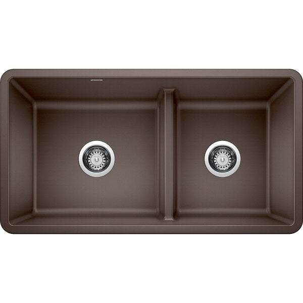 Precis Silgranit Reversible 60/40 Double Bowl Undermount Kitchen Sink with Low Divide - Cafe