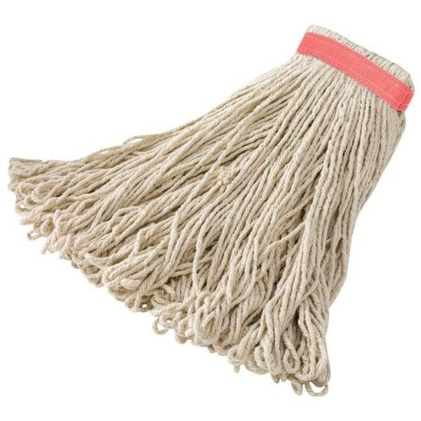 1 in String Wet Mop, 18 oz Dry Wt, Side Gate Connection, Looped-End, White, Cotton/Synthetic