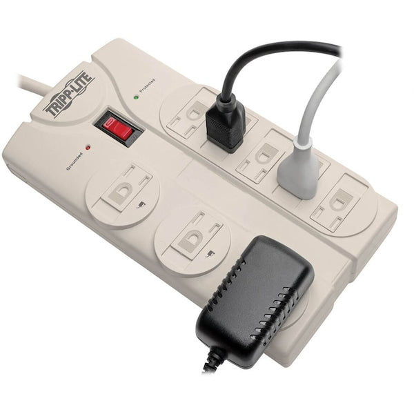 Surge Protector Strip, 8 Outlet, Gray