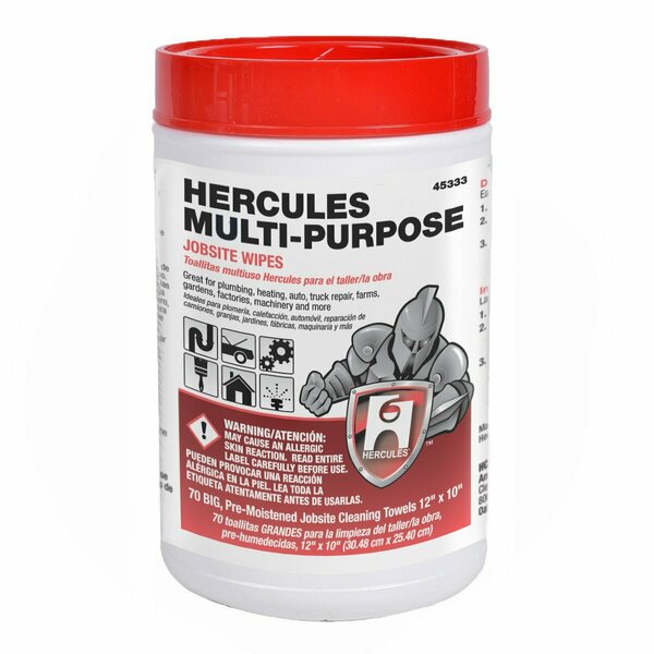 HerculesÂ® 12 in. x 10 in. Multi-Purpose Jobsite Wipes, Dispenser Tub of 70 Towels