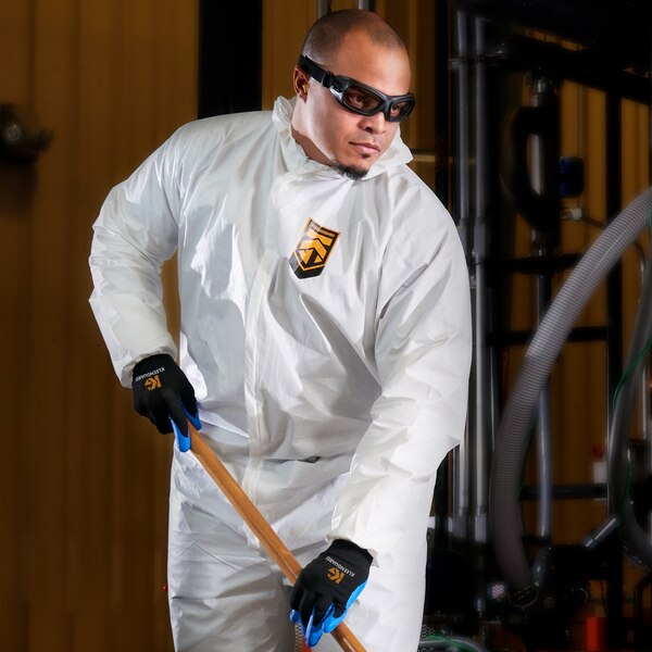 Hooded Coveralls, White, L, Elastic, PK12, White, Zipper