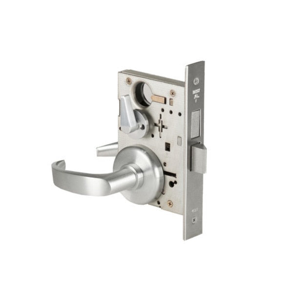 Mortise 45H Lock, Privacy, Lever, Rose, Satin Chrome AM, RH