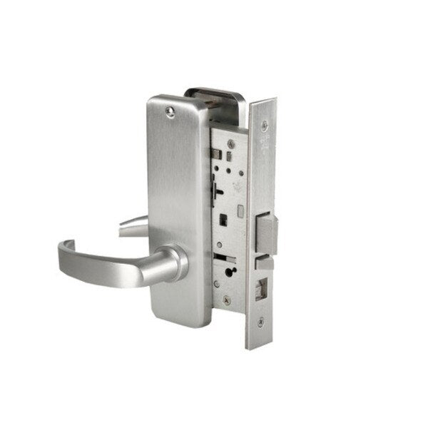 Mortise 45H Lock, Privacy, Lever, Escutcheon, Satin Chrome AM, RH