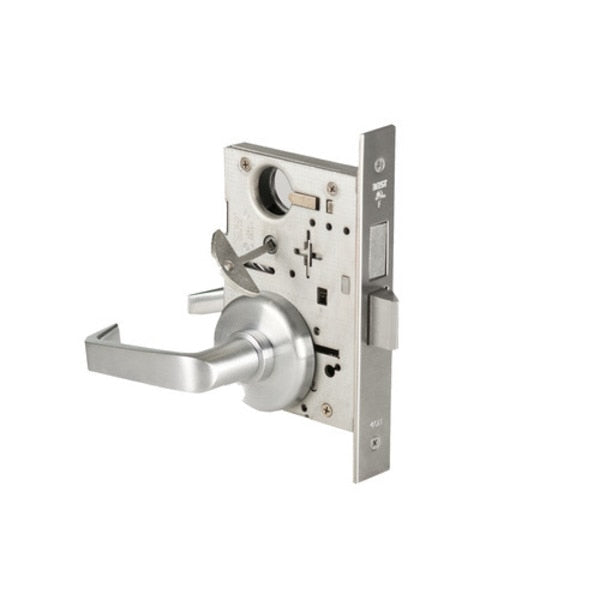 Mortise 45H Lock, Privacy, Lever, Rose, Satin Chrome AM, RH