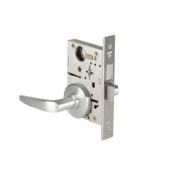 Mortise 45H Lock, Privacy, Lever, Rose, Satin Chrome AM, RH