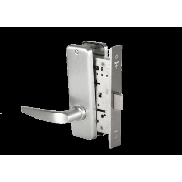 Mortise 45H Lock, Privacy, Lever, Escutcheon, Satin Chrome AM, RH