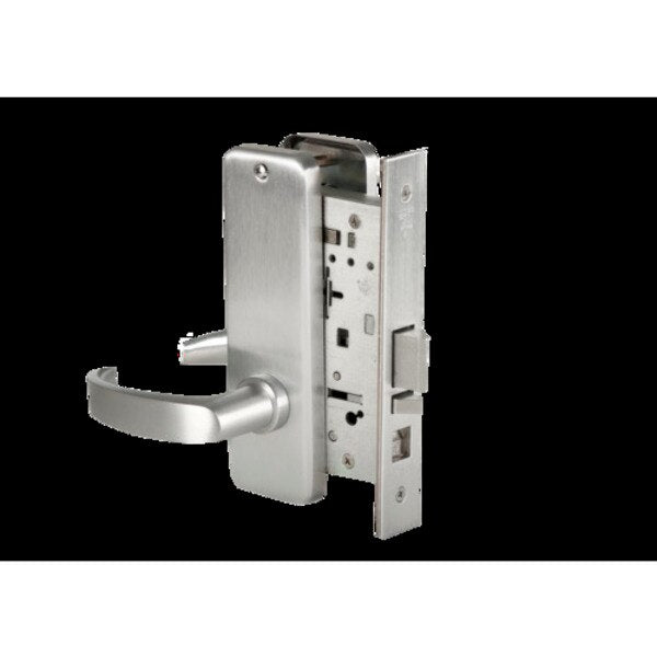 Mortise 45H Lock, Passage, Lever, Escutcheon, Satin Chrome AM, LH