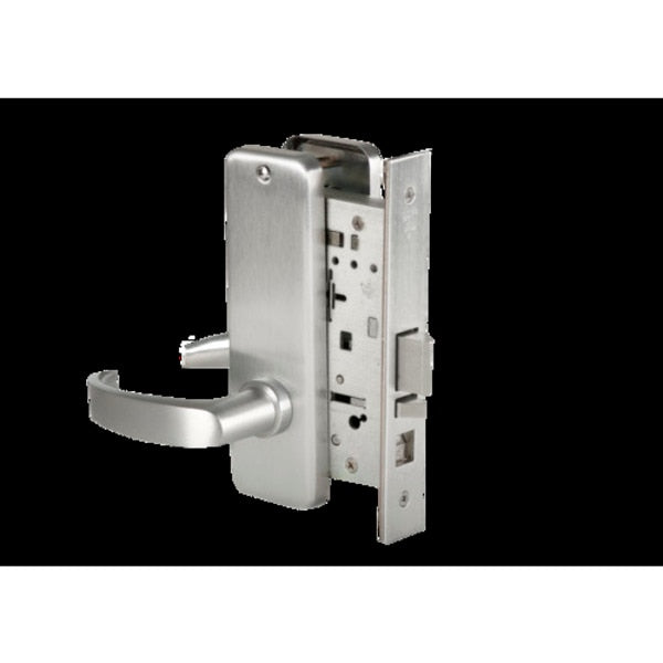 Mortise 45H Lock, Passage, Lever, Escutcheon, Satin Chrome AM, RH