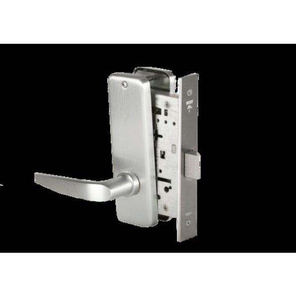 Mortise 45H Lock, Passage, Lever, Escutcheon, Satin Chrome AM, RH