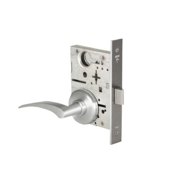 Mortise 45H Lock, Passage, Lever, Rose, Satin Chrome, LH