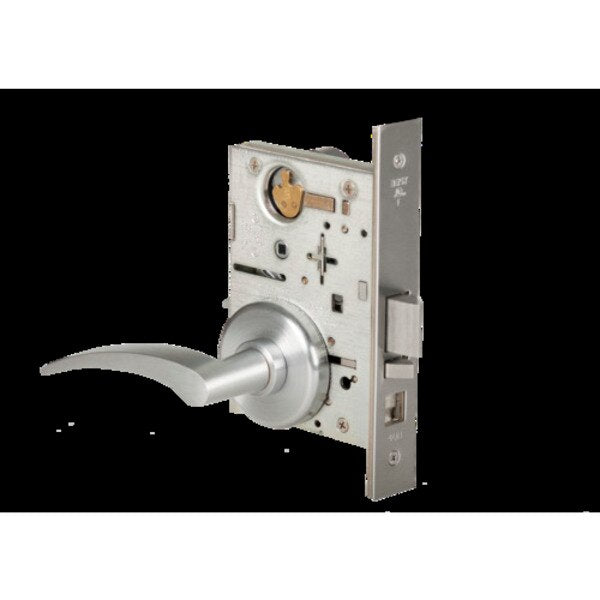 Mortise 45H Lock, Office, Lever, Rose, Satin Chrome, RH