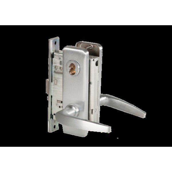 Mortise 45H Lock, Entry, Lever, Escutcheon, Satin Chrome AM, RH