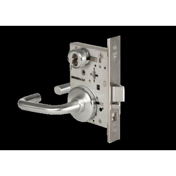 Mortise 45H Lock, Entry, Lever, Rose, Satin Chrome, RH