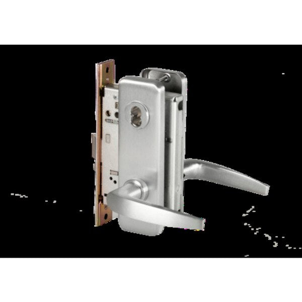 Mortise 45H Lock, Storeroom, Lever, Escutcheon, Sat Chr AM, RH