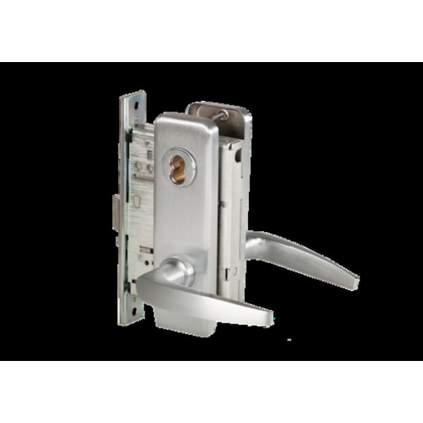 Mortise 45H Lock, Intruder, Lever, Escutcheon, Sat Chr AM, LH
