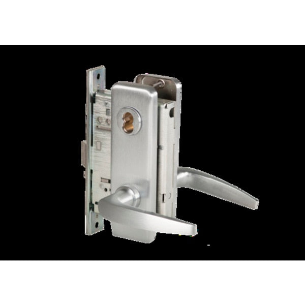 Mortise 45H Lock, Intruder, Lever, Escutcheon, Sat Chr AM, RH