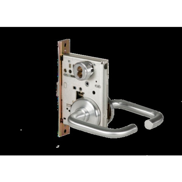 Mortise 45H Lock, Universal, Lever, Escutcheon, Sat Chr, RH