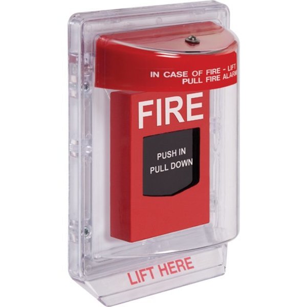 Pull Statoin Cover with Horn, Polycarbonate, Wall Mount, Red/Clear, 3 3/16 in Depth, 6 13/16 in Wide