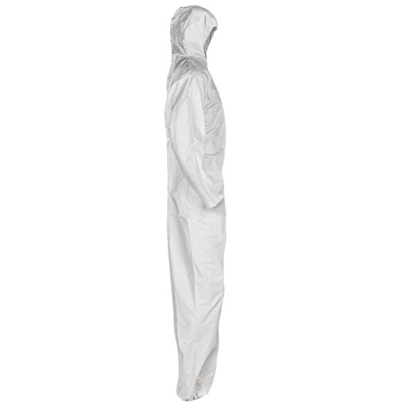Hooded Disposable Coverall, 25 PK, White, Microforce SMS, Zipper