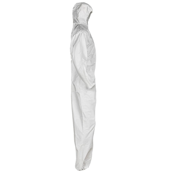 Hooded Disposable Coverall, 25 PK, White, Microforce SMS, Zipper
