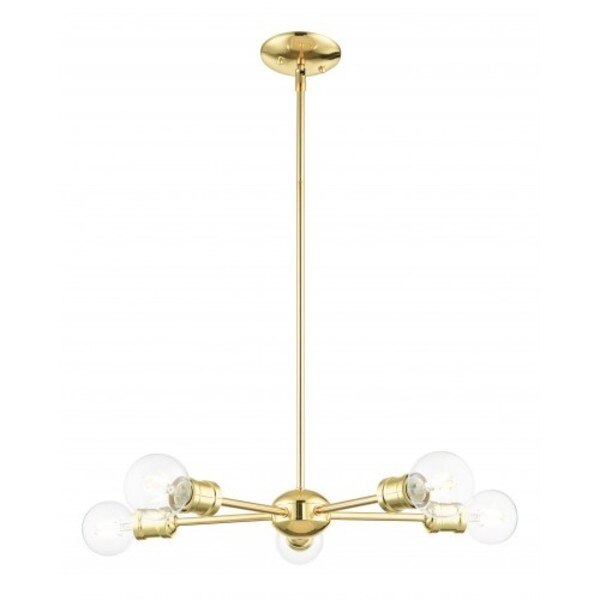 Polished Brass Chandelier, 5 Light