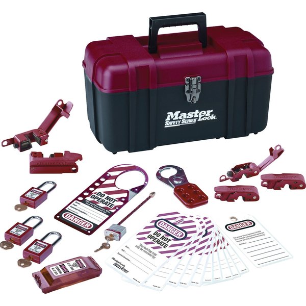Portable Lockout Kit, Electrical Focus Assortment, 3 Thermoplastic Keyed-Alike Padlocks, Red
