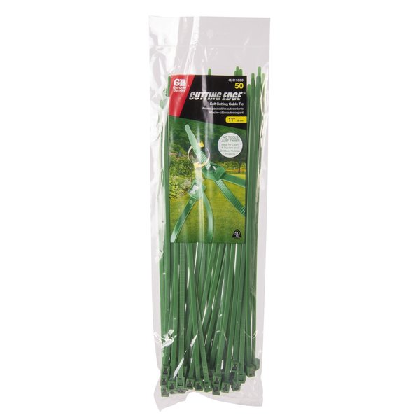 Self Cutting Cable Tie, Green, 50 lb, PK