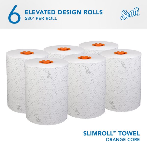 Pro Slimroll Hard Roll Towels for Orange Core Dispensers, White, (580'/Roll, 6 Rolls/Case)
