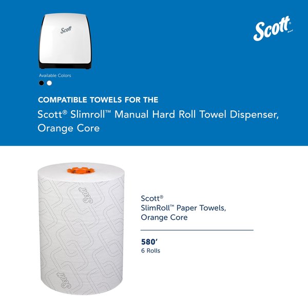 Slimroll Manual Towel Dispenser, White, for Scott Orange Core Towels, 12.65