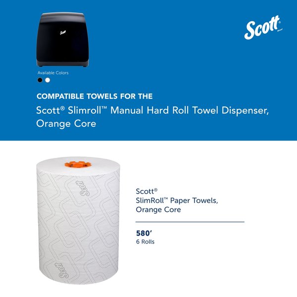 Slimroll Manual Towel Dispenser, Black, for Scott Orange Core Towels, 12.65